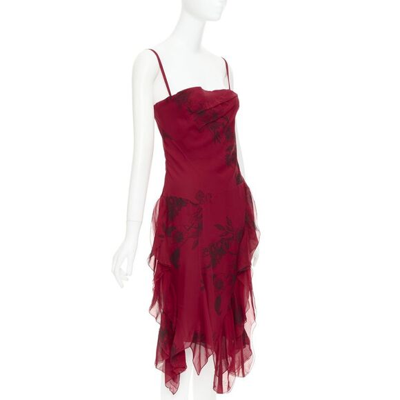 Dior Dresses & Skirts - CHRISTIAN DIOR 2006 John Galliano Vintage Runway red silk floral dress FR40 M